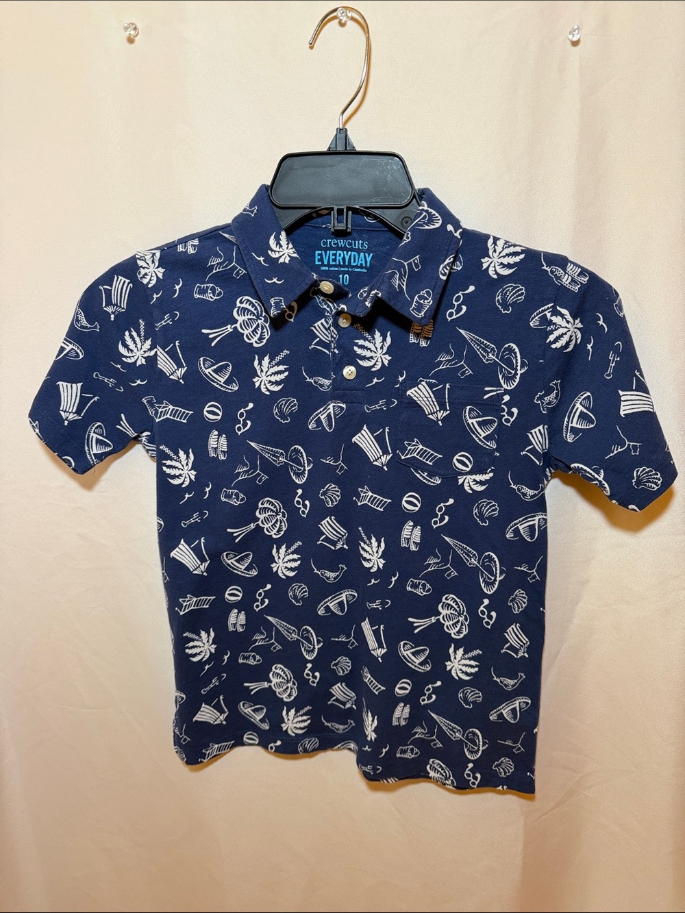 Crewcuts Navy and White Printed Polo Shirt